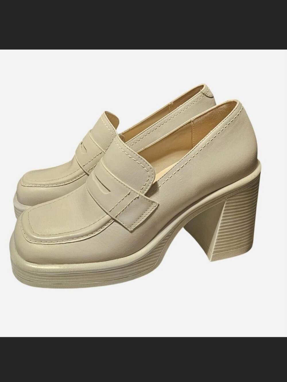 Steve Madden Cream Platform Block Heel Loafers
